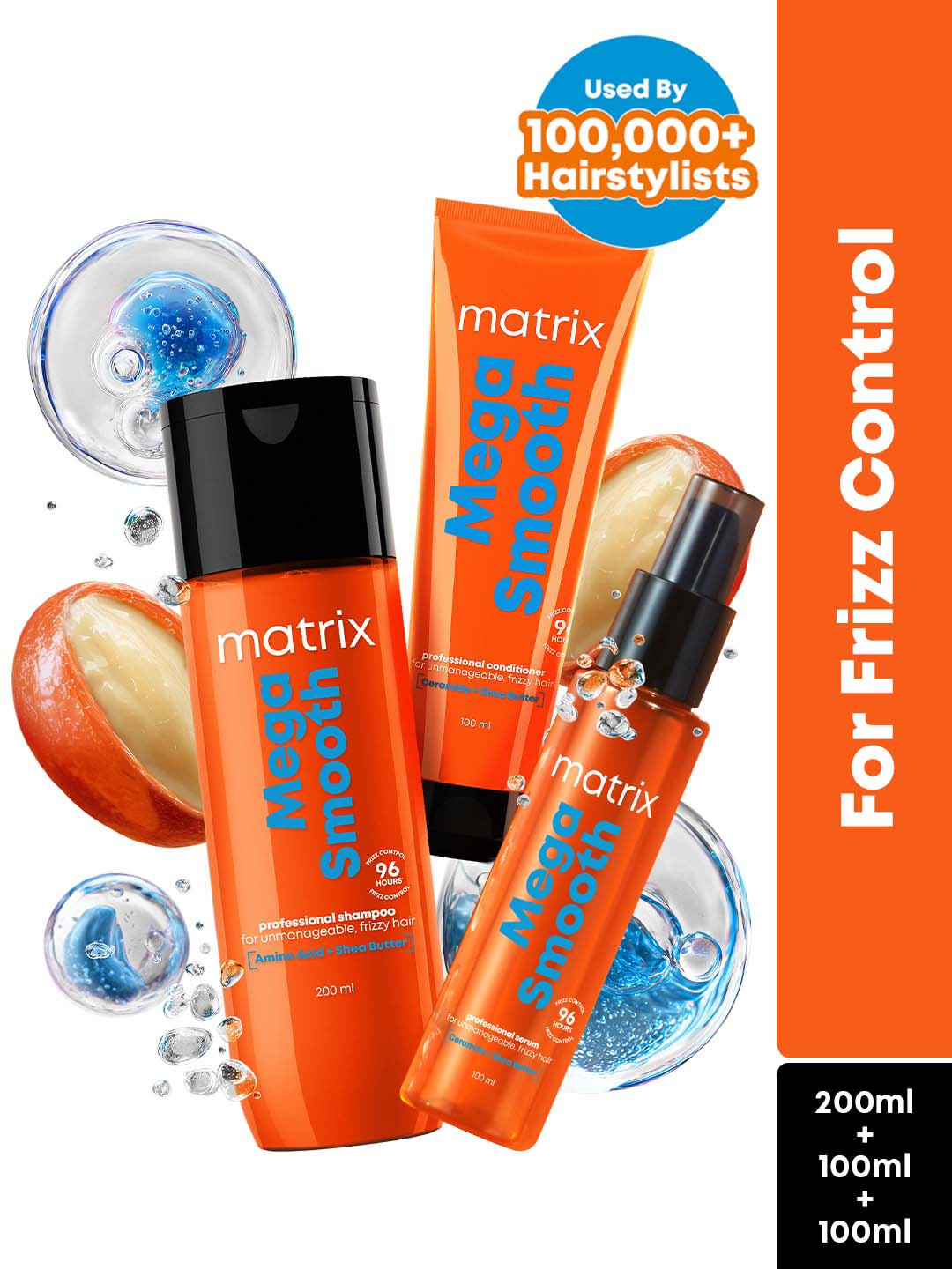 MATRIX Mega Smooth Combo for Frizzy Hair - 200ml + 100ml + 100ml