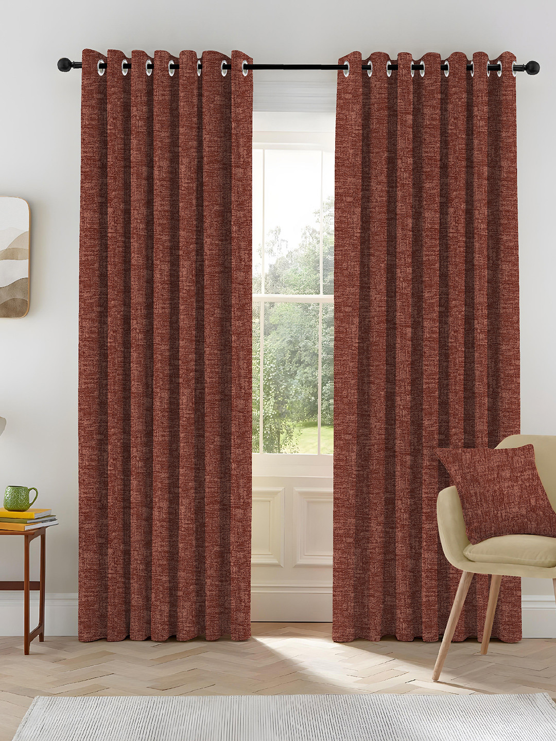 Nefertiti Home Rust Set of 2 Floral Black Out Long Door Curtain