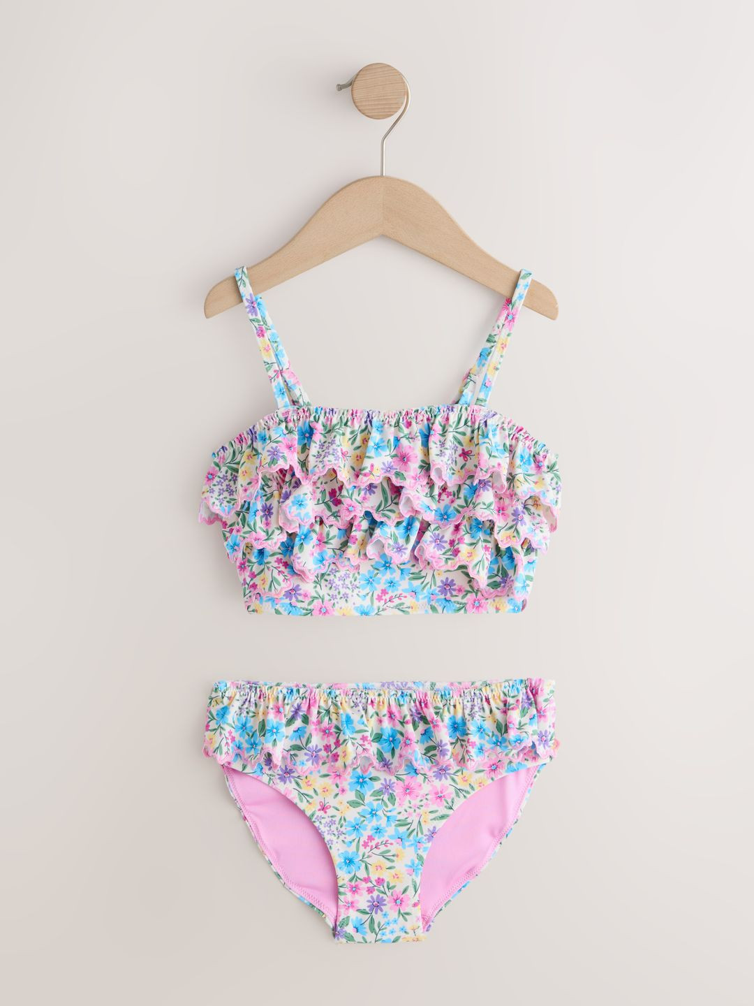 NEXT Girls Pink & Yellow Ditsy Floral Frill Bikini