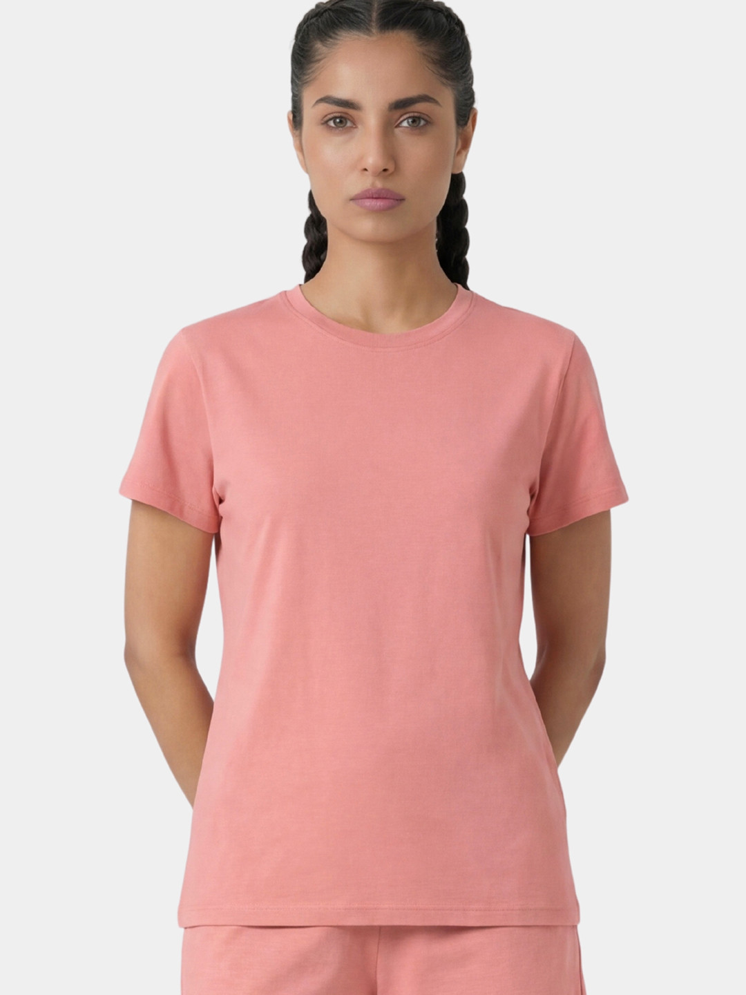 Enamor Women Crew Neck Cotton T Shirt Short Sleeve Relaxed Fit E311