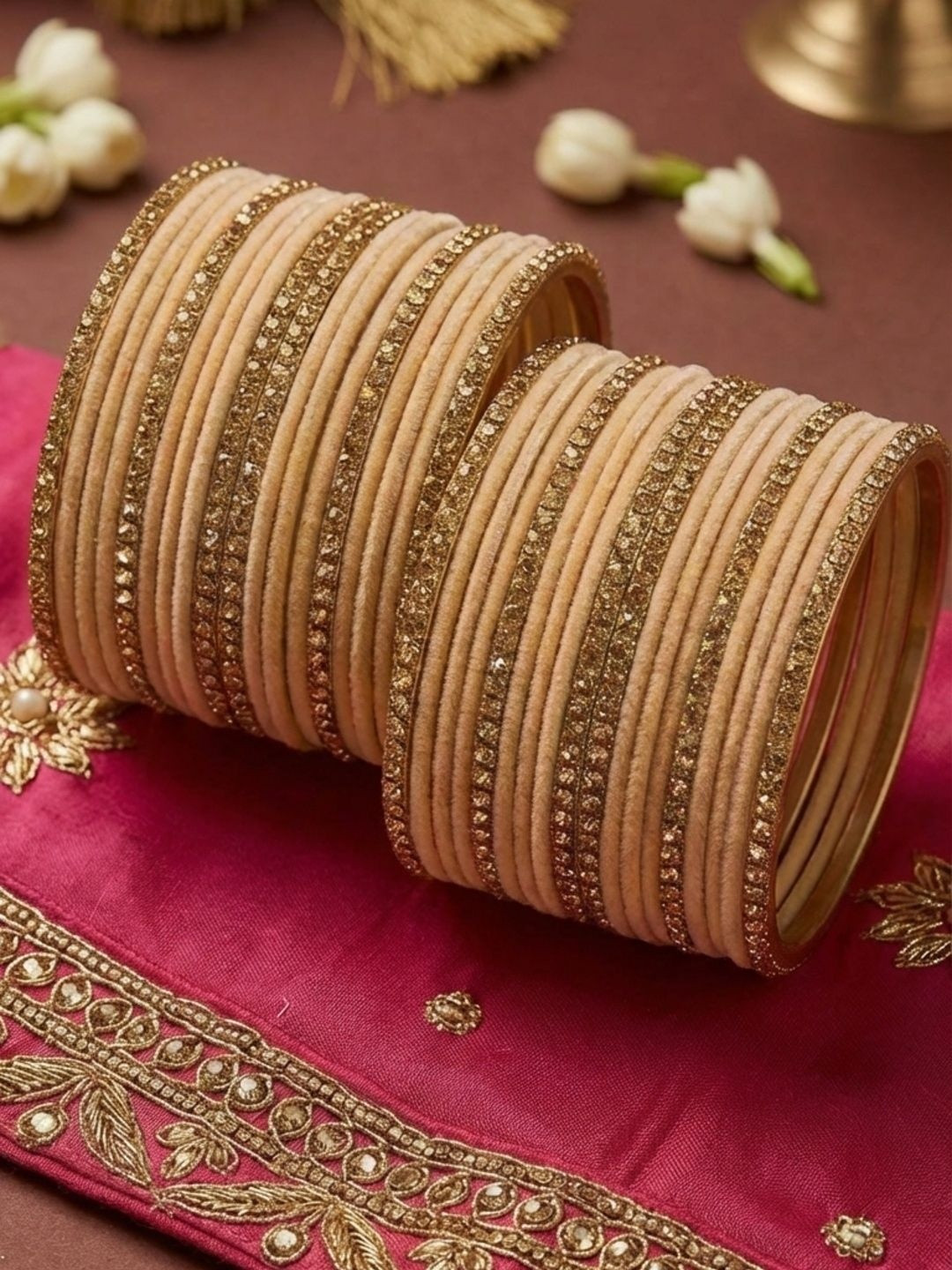T4 JEWELS Gold-Plated Stone Studded & Beaded Bangle