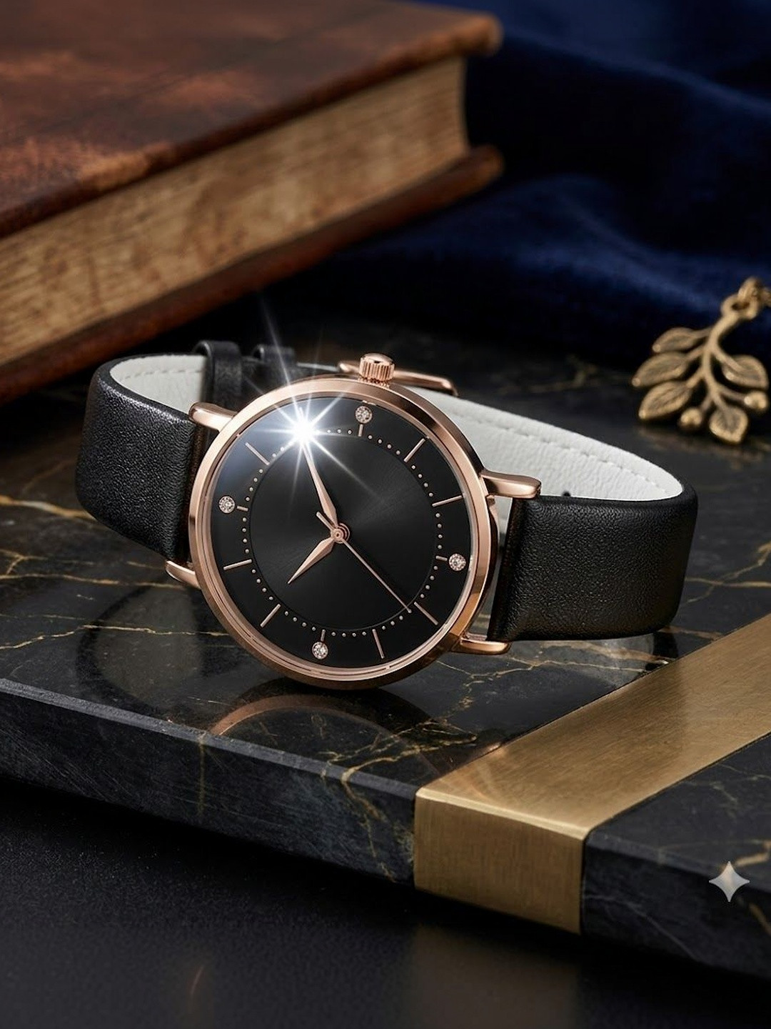 Moover Women Dial & Leather Straps Watch LINEdiltr-black-0j6