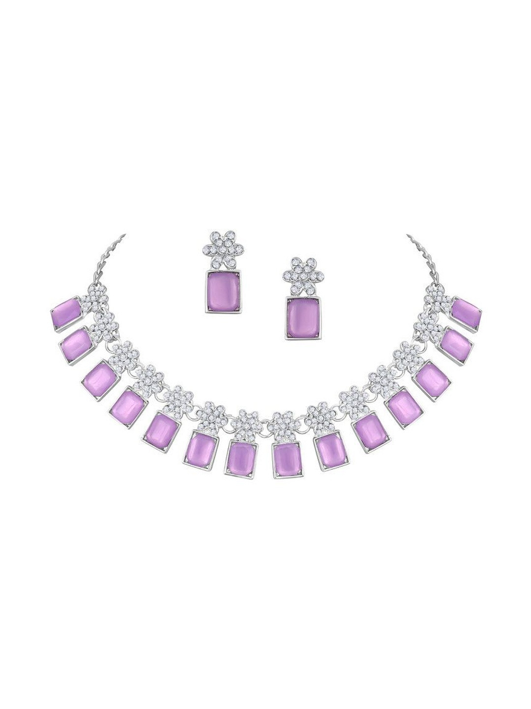 Atasi International Rhodium-Plated Stone-Studded Necklace and Earrings