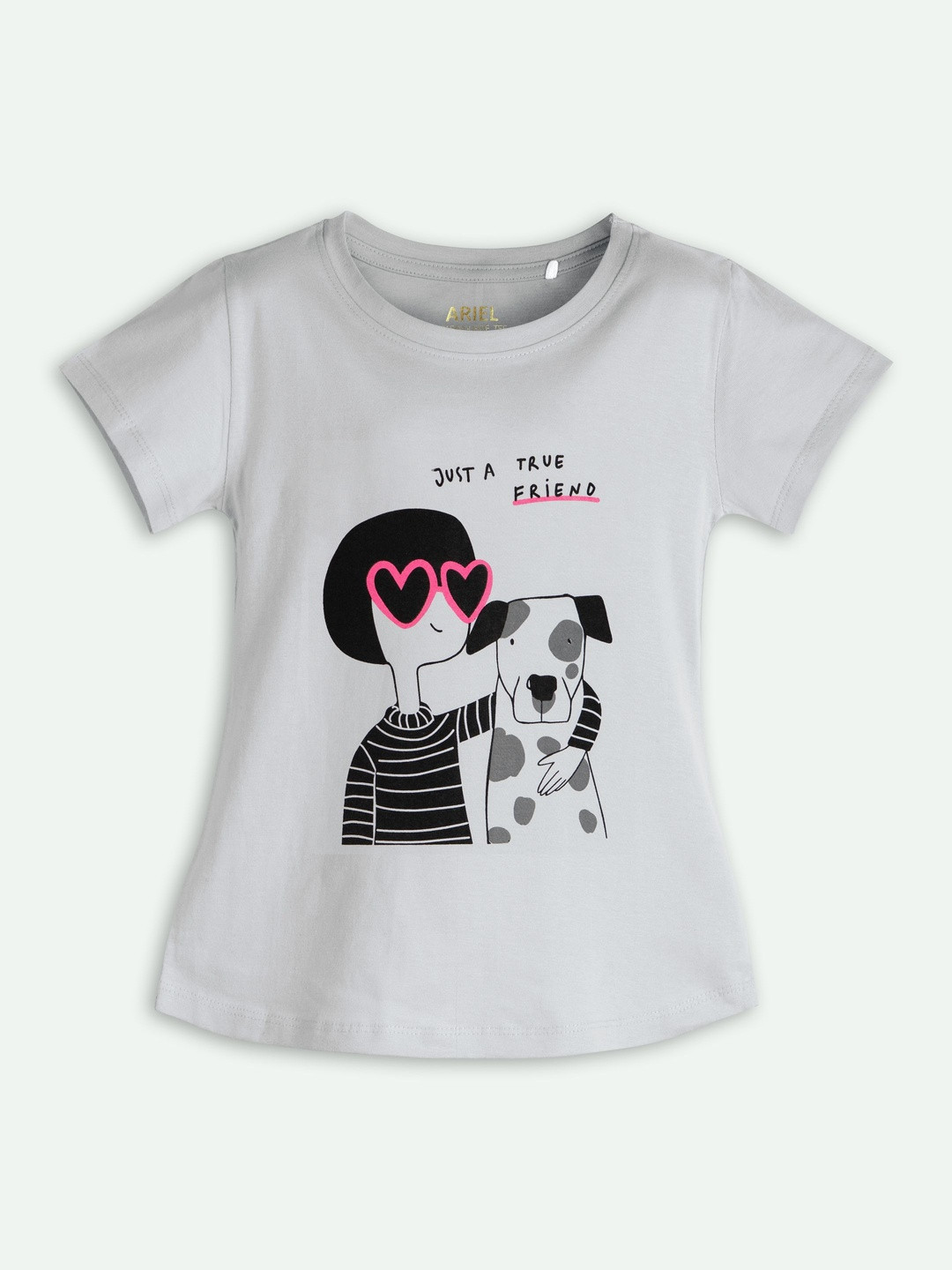 ariel Girls Cotton Printed Half Sleeve Regular Fit Tshirts