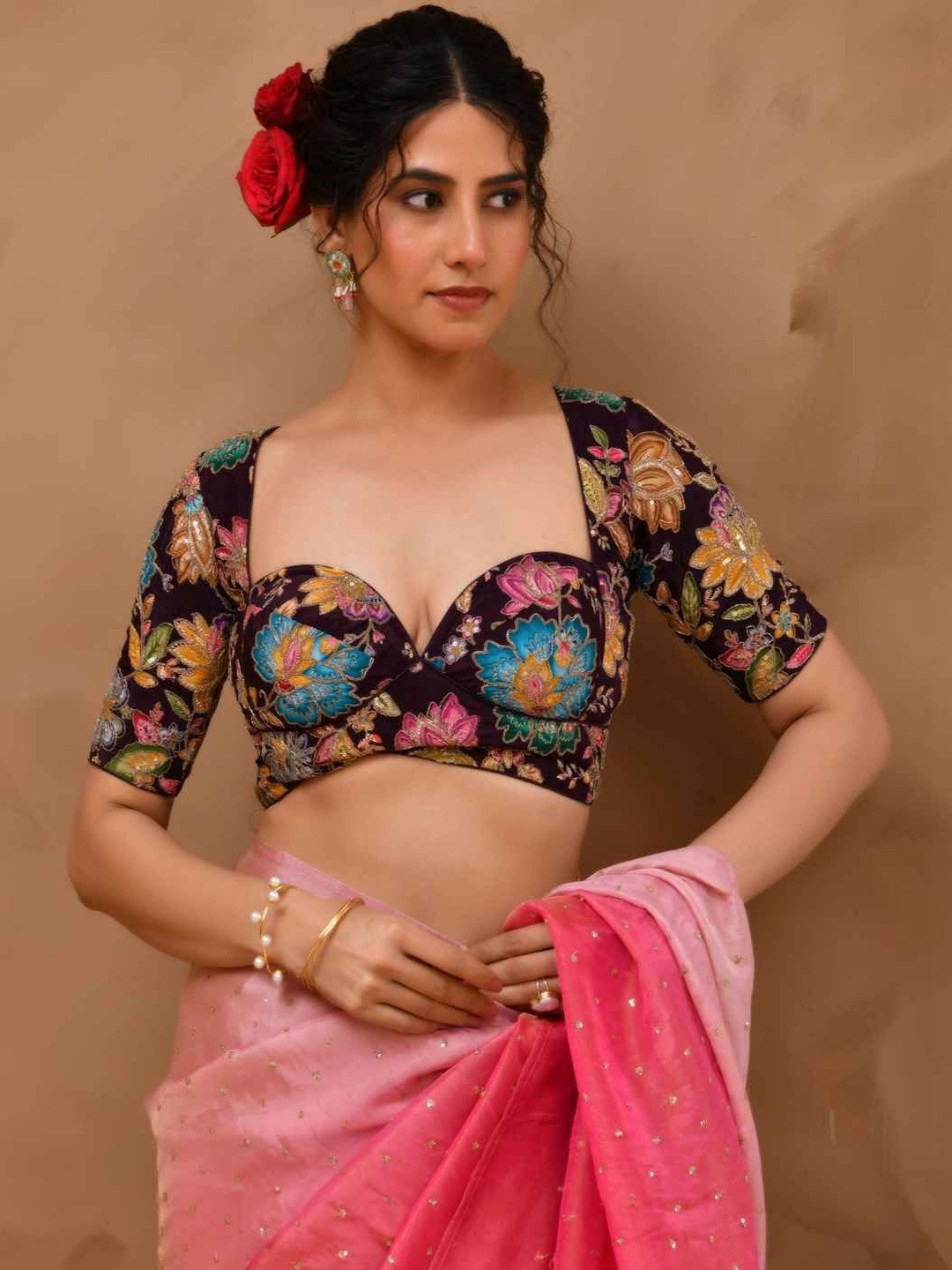 Amodini Designer Studio Embroidered Zari Saree Blouse