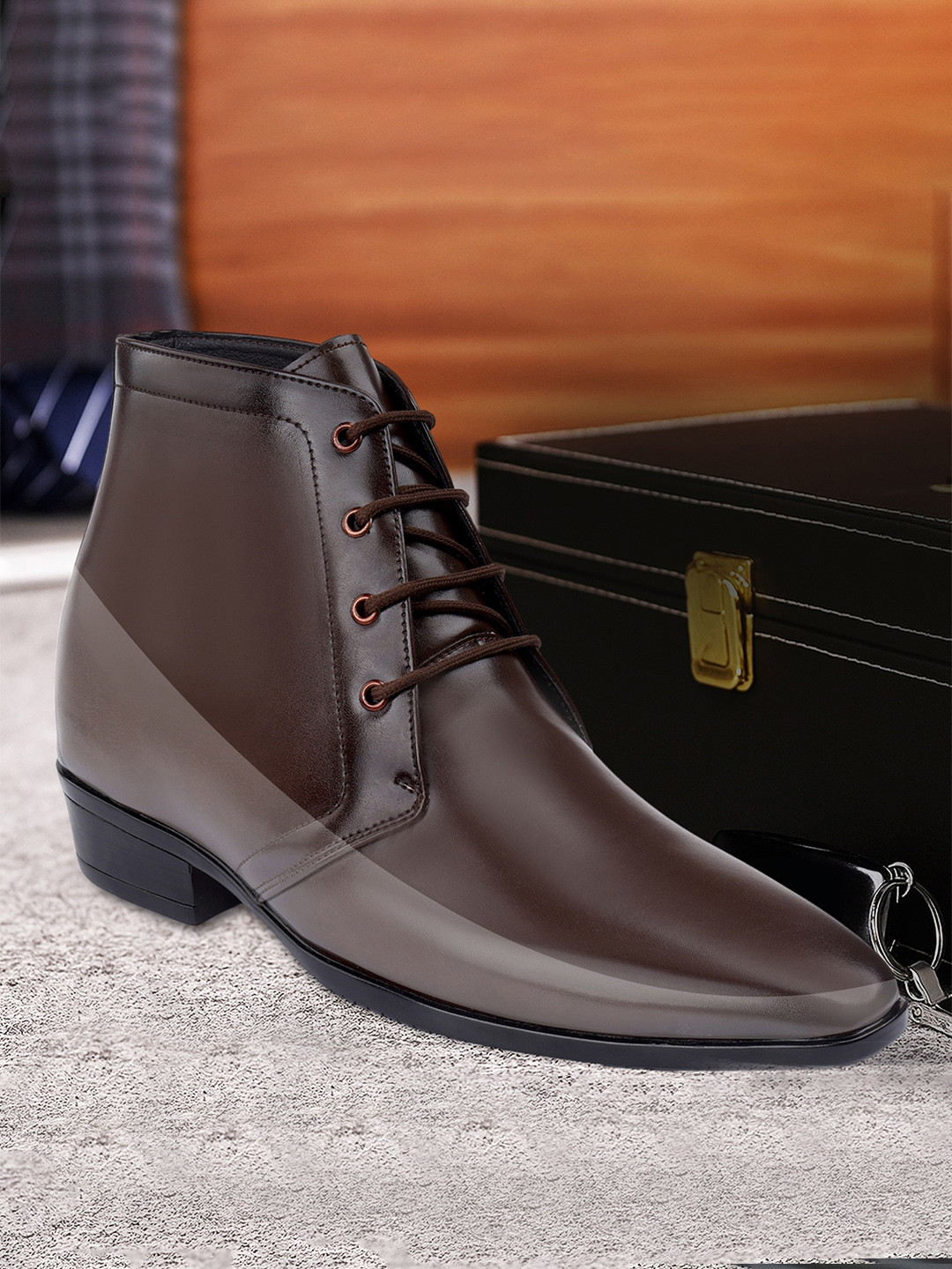 Bxxy Men 9 Cm Elevator Hidden Height Increasing Faux Leather Formal Derby Lace-up Boot.