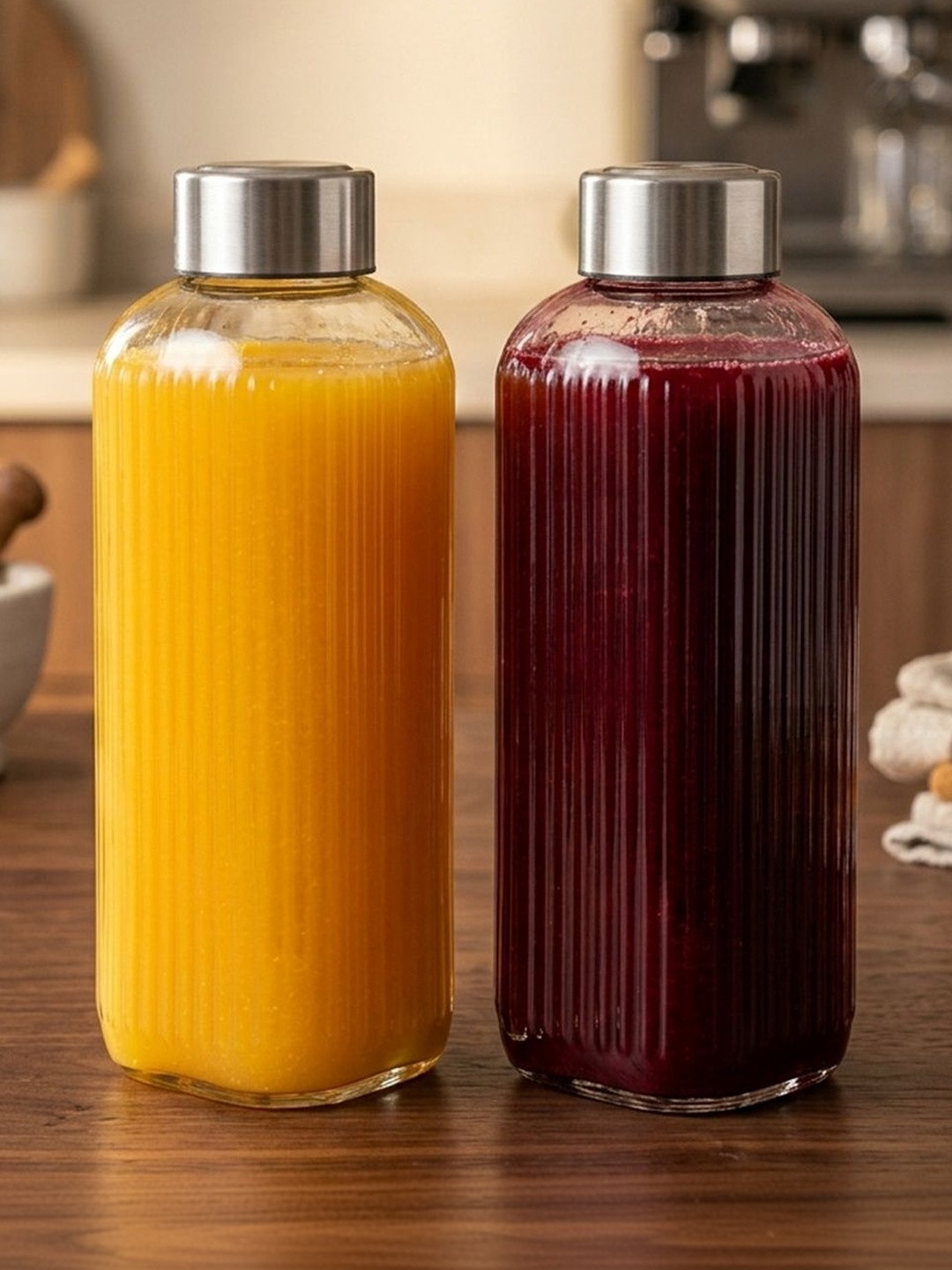 tyche enterprises Transparent Set of 2 Glass Solid Water Bottle