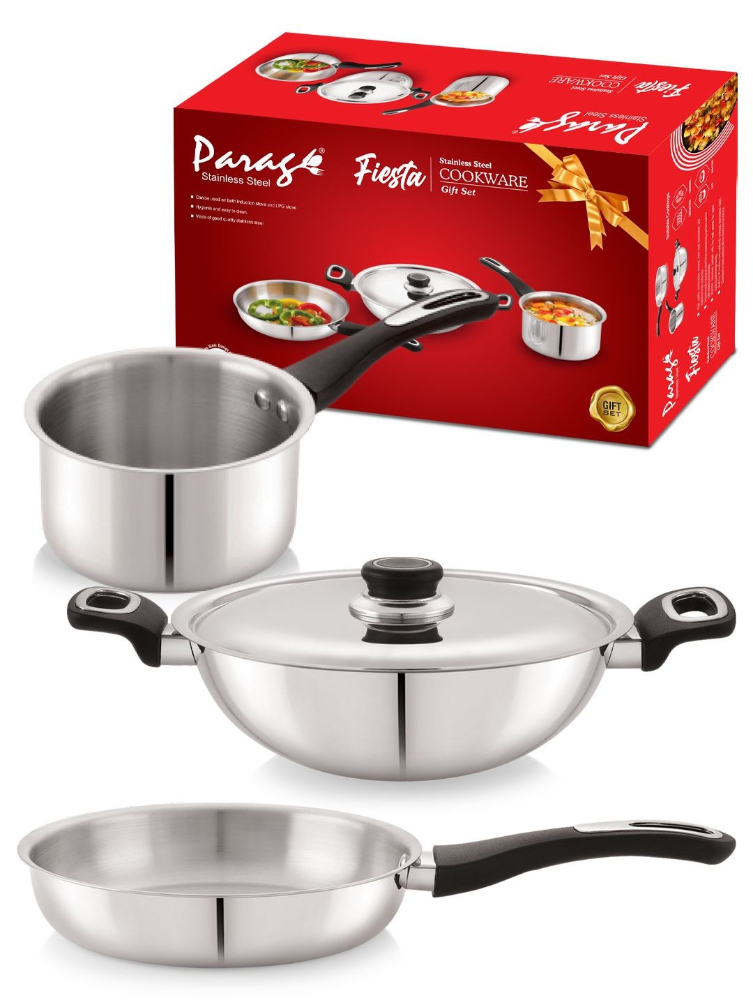 Parage Grey Set Of 3 Dishwasher Safe Fiesta Cookware Set