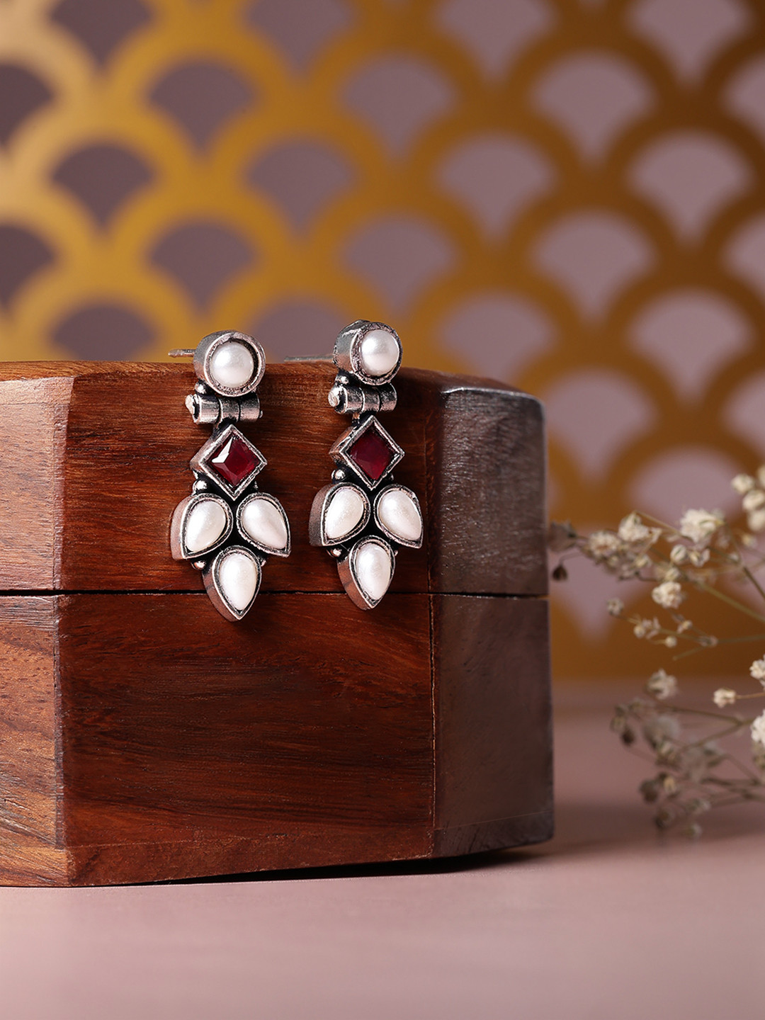 AITIHYA Silver-Plated Teardrop Shaped Oxidised Drop Earrings