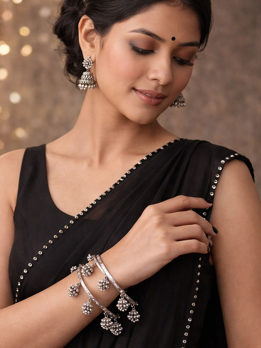 SUGARFRILL Set of 2 Silver-Plated Oxidised Bangles