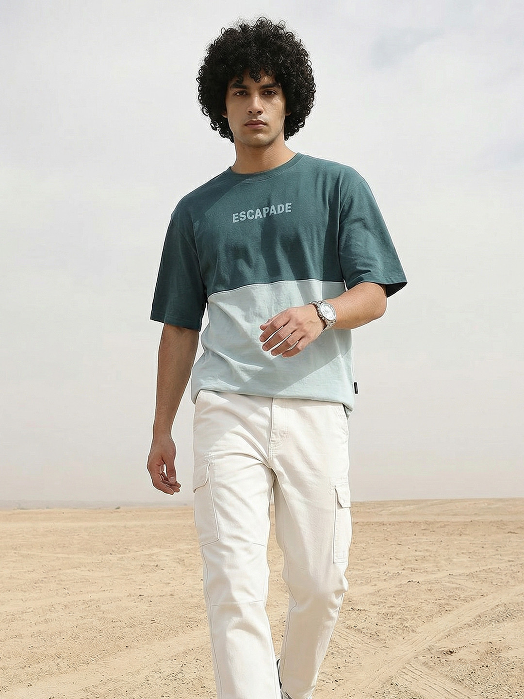 The Roadster Life Co. Dyed Effect Typography Printed Pure Cotton T-shirt