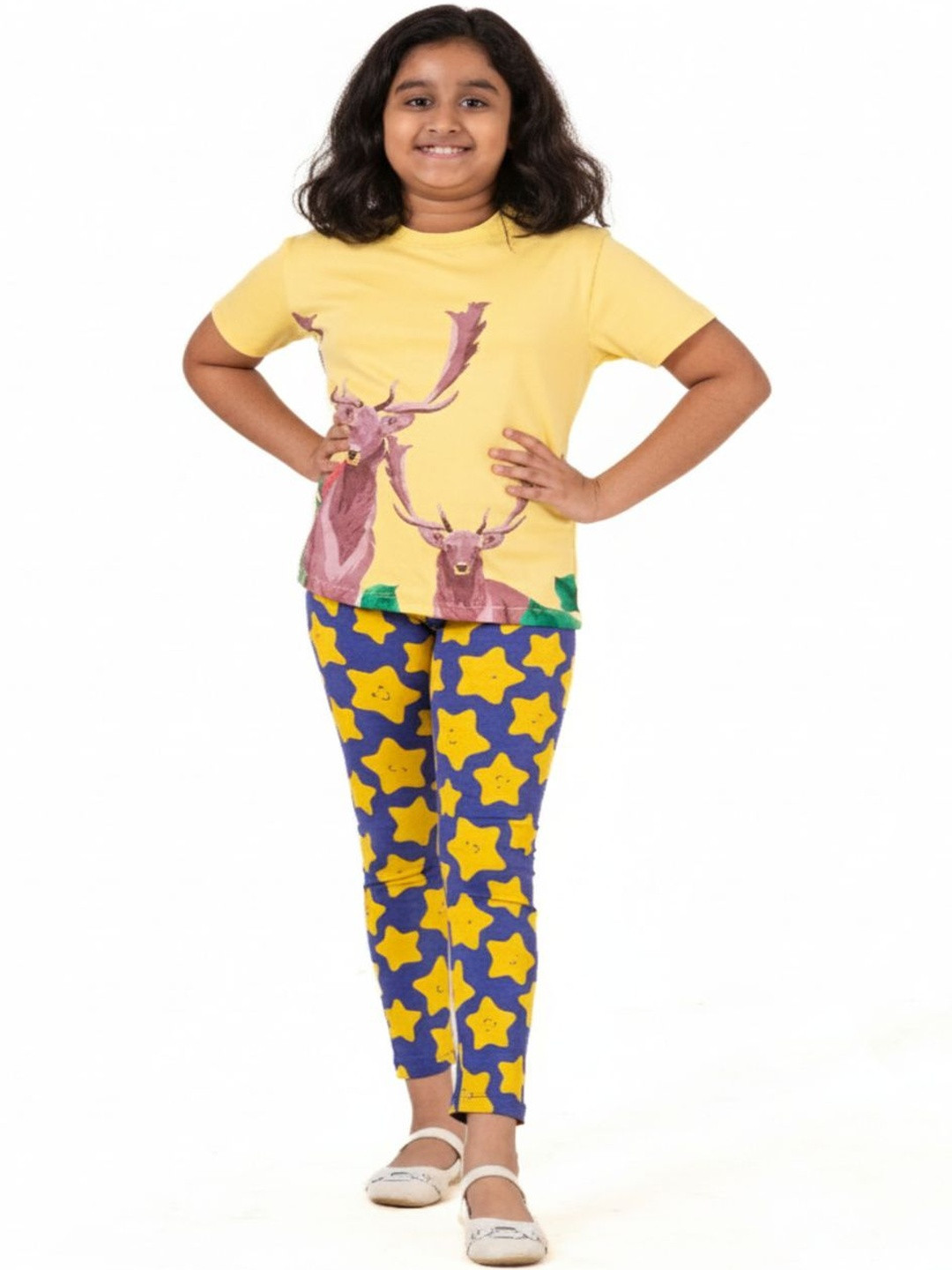BLUEBUCK Girls Cotton Blend Printed Leggings