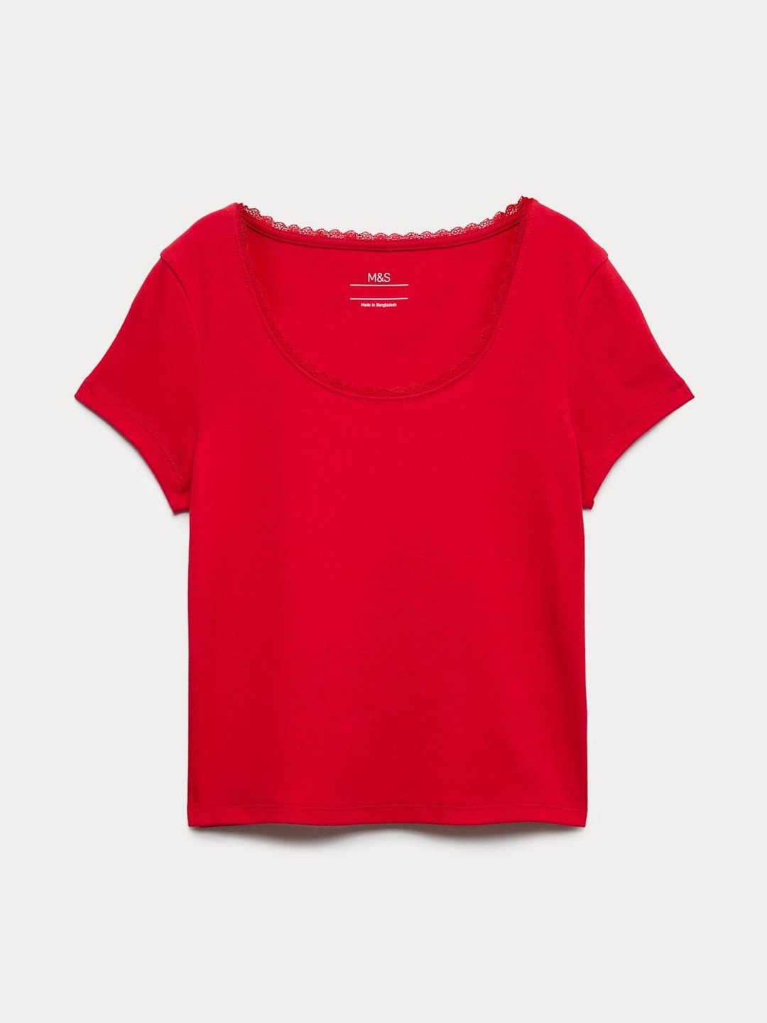 Marks & Spencer Girls Lace Trim Floral Baby Round Neck Short Sleeves T-Shirt