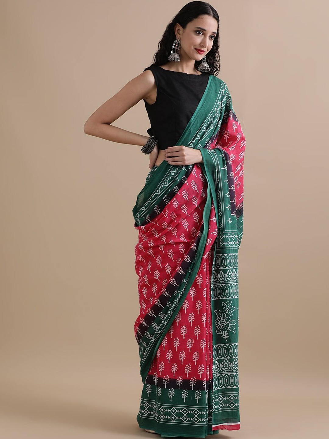 HERE&NOW Ethnic Motifs Pure Cotton Ikat Saree