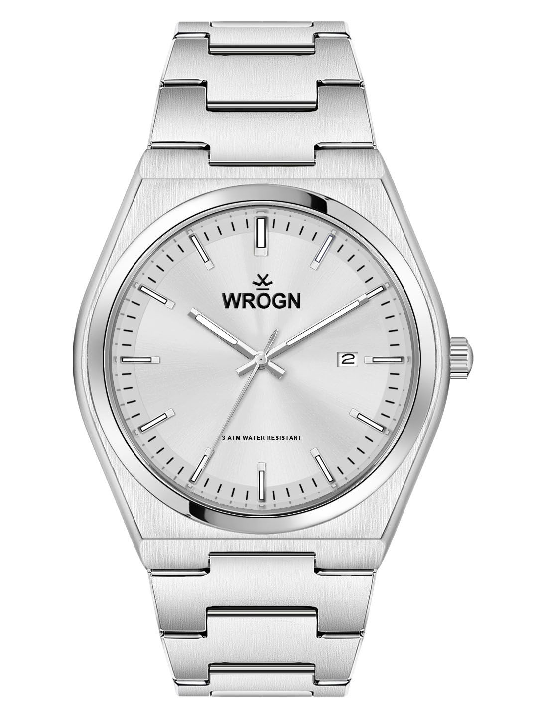 WROGN Men Brass Dial & Stainless Steel Straps Analogue Date Aperture Watch HOBWRG-CH786-SL