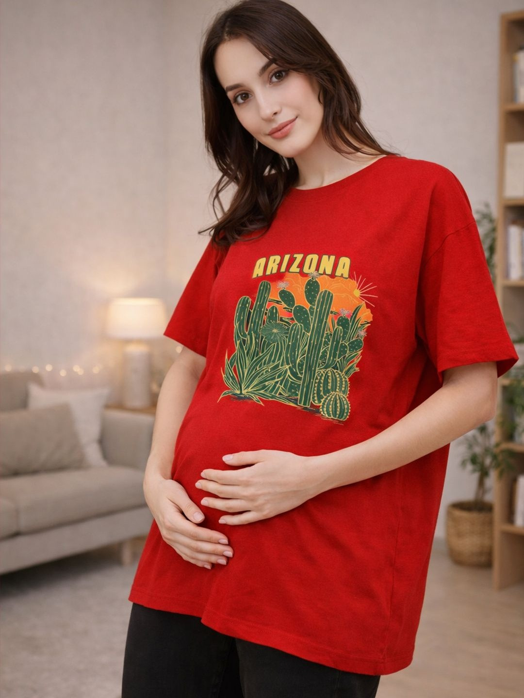 angloindu Women Printed Drop-Shoulder Sleeves T-shirt
