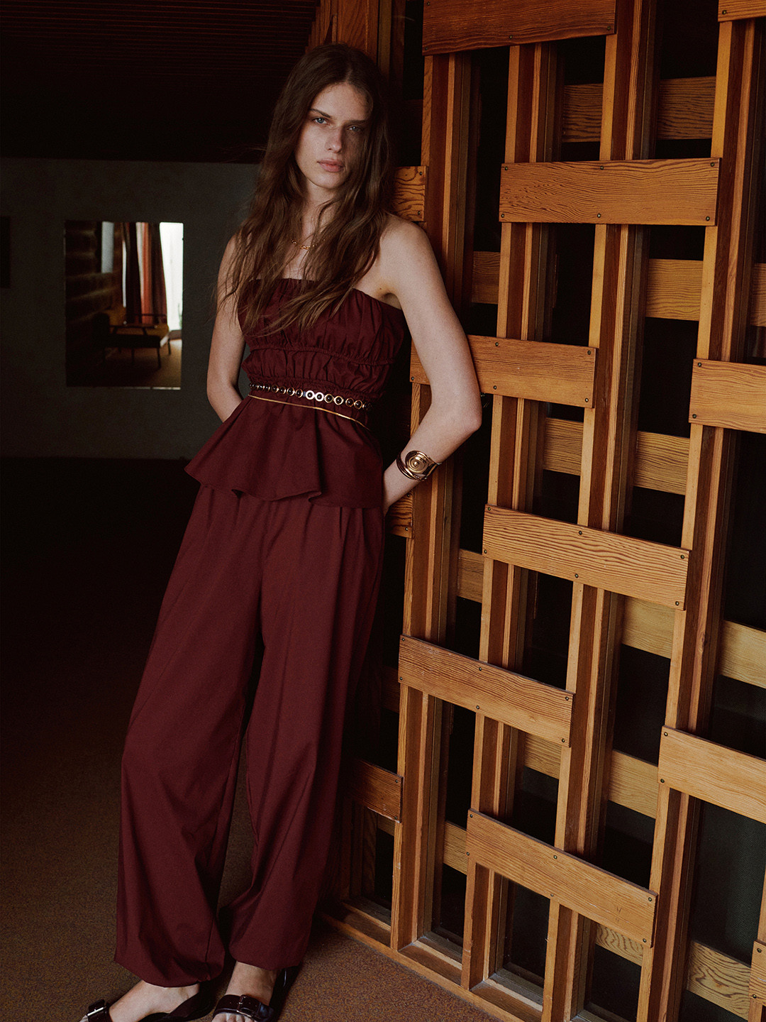 Mango Ruched Shoulder Straps Top