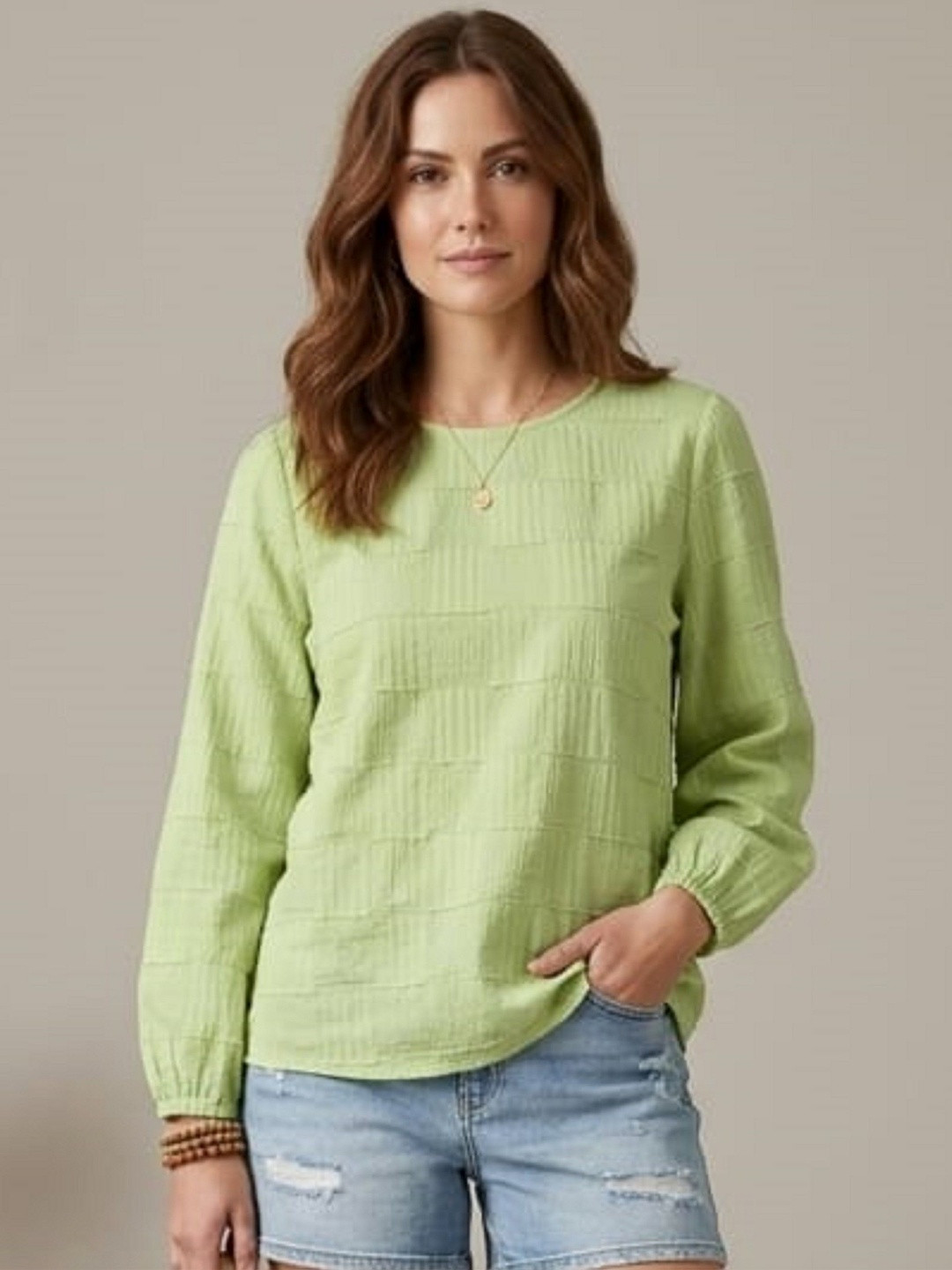 Wineberry Self Design Linen Longline Top