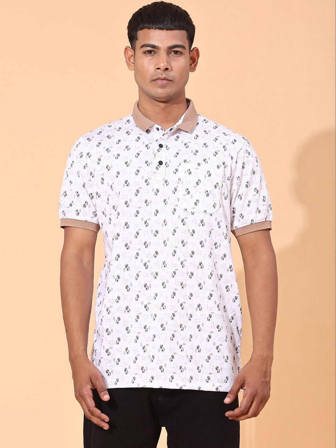 V-Mart Men Abstract Printed Polo Collar Cotton T-shirt