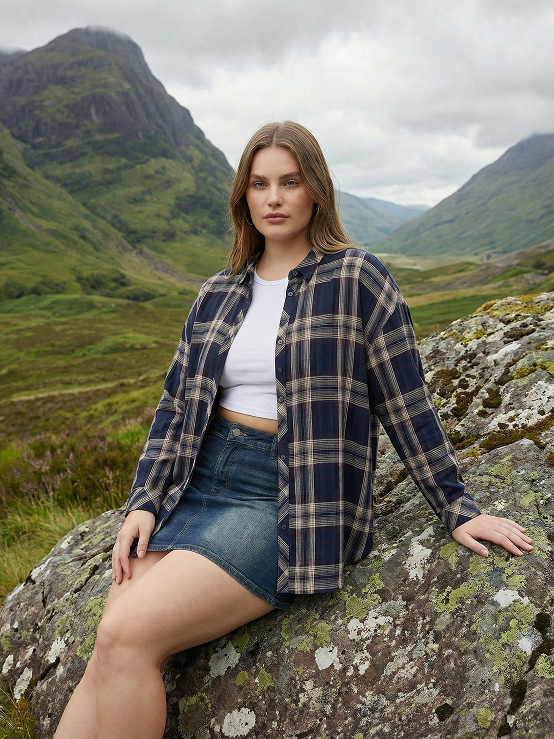 The Roadster Life Co. Plus Size Checked Longline Casual Shirt