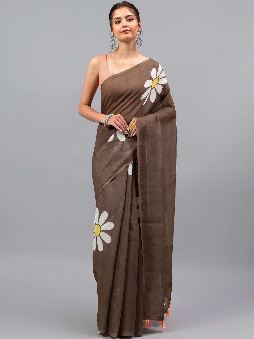 SAMANTHA Floral Linen Blend Tussar Saree