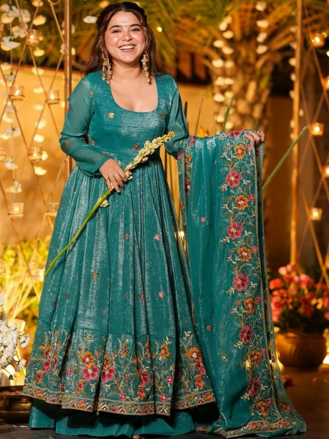 KALINI Women Embroidered Regular Kurta with Sharara & With Dupatta