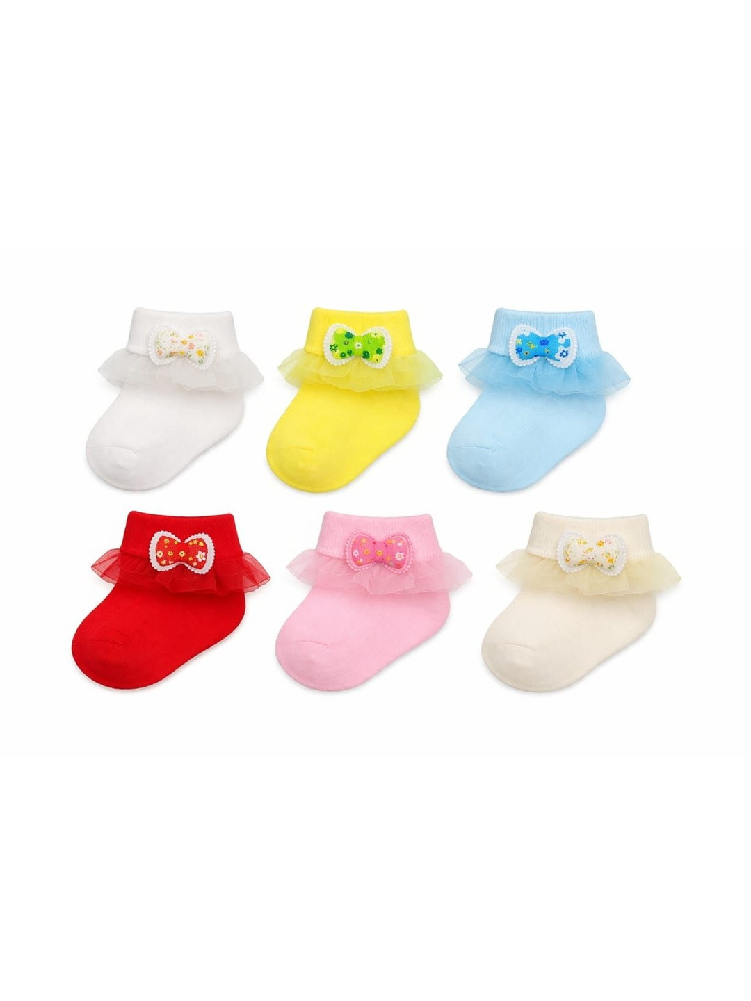 Oxzon Pack of 6 Baby Girls Frill Cotton Socks