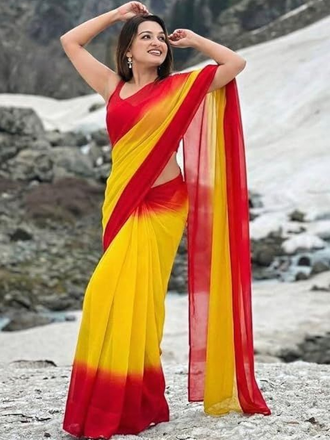 ANJAVI FASHION Poly Georgette Half and Half Saree
