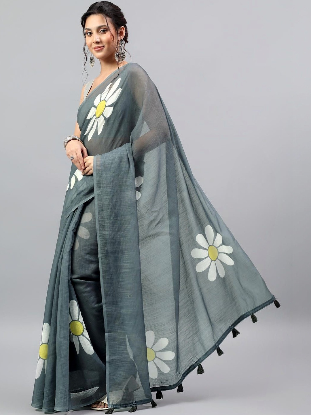 SAMANTHA Floral Linen Blend Tussar Saree