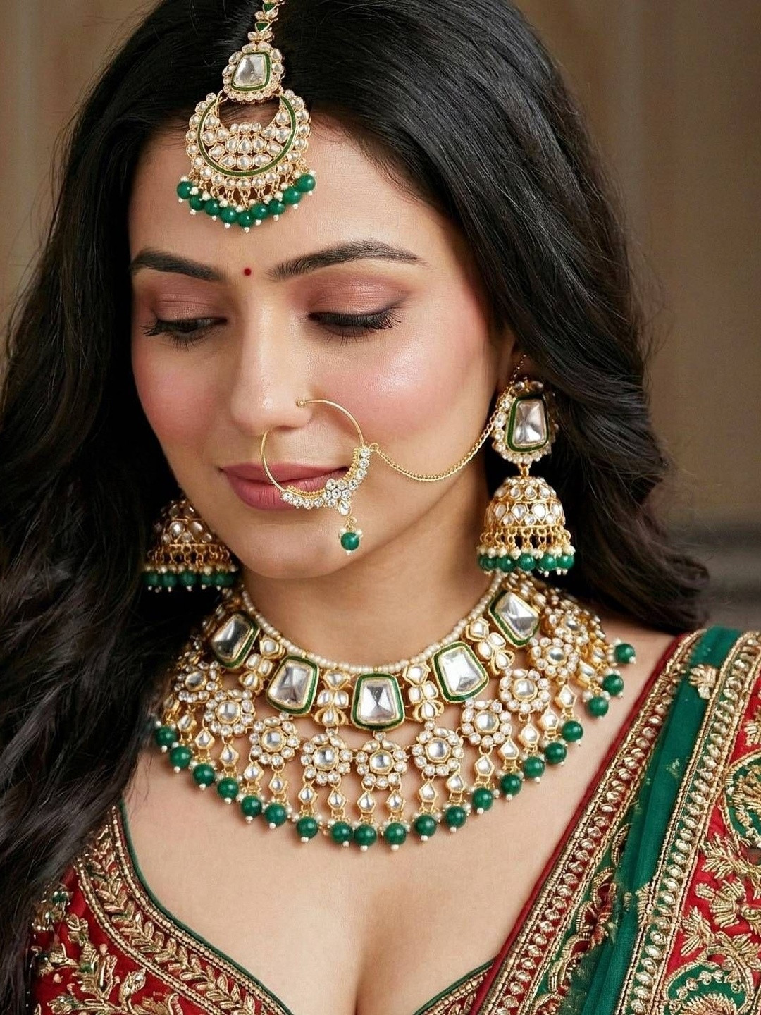 SAMC Gold-Plated Stone-Studded Necklace and Earrings