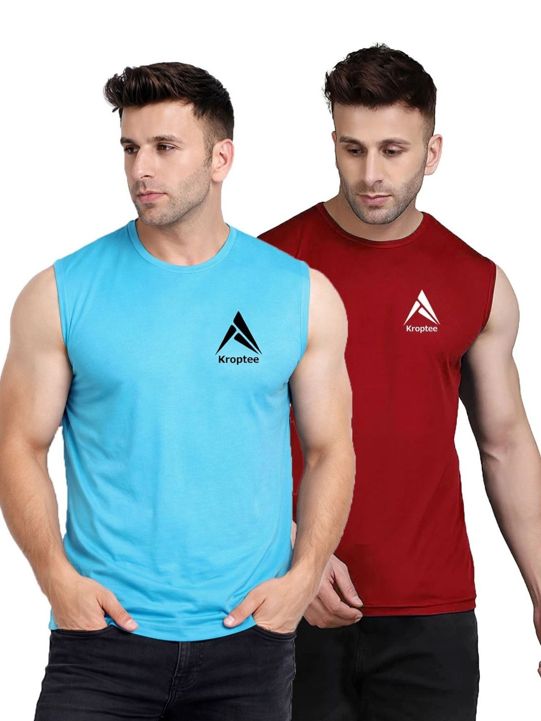 Kroptee Pack of 2 Cotton Blend Gym Vest