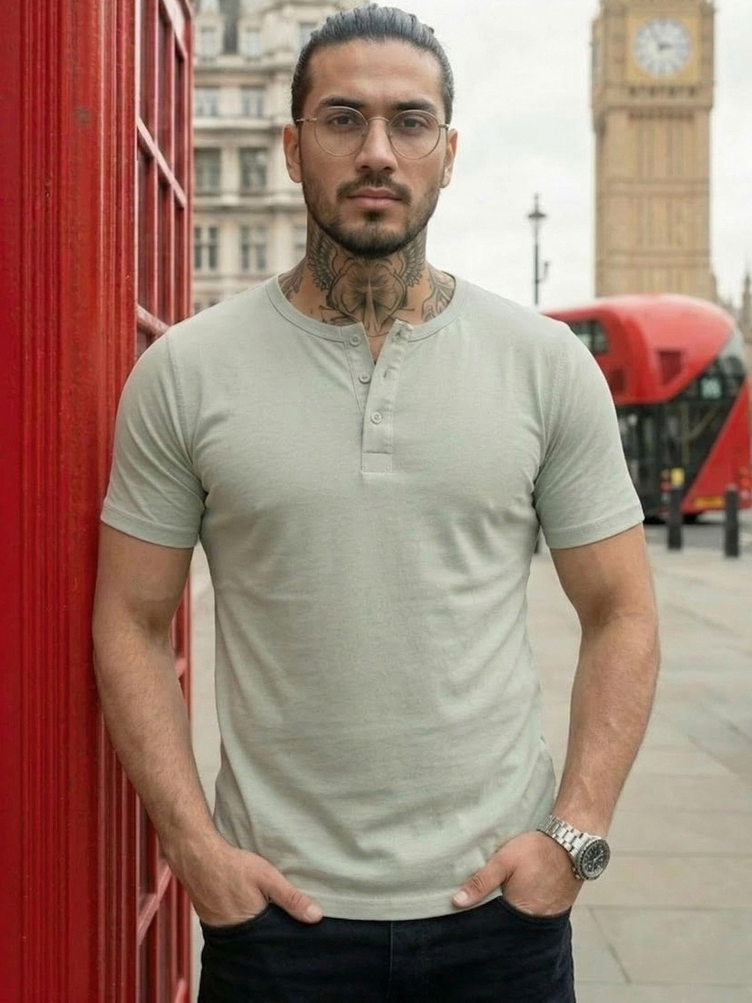 LEON Men Henley Neck T-shirt