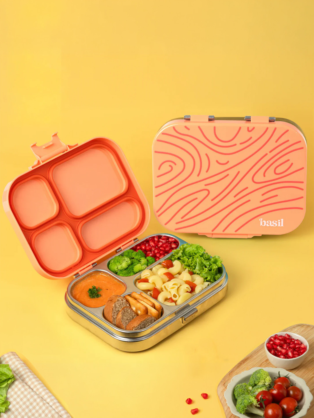 BASIL Coral Swirl Stainless Steel 4 Compartment Bento Lunch Box - 800ml