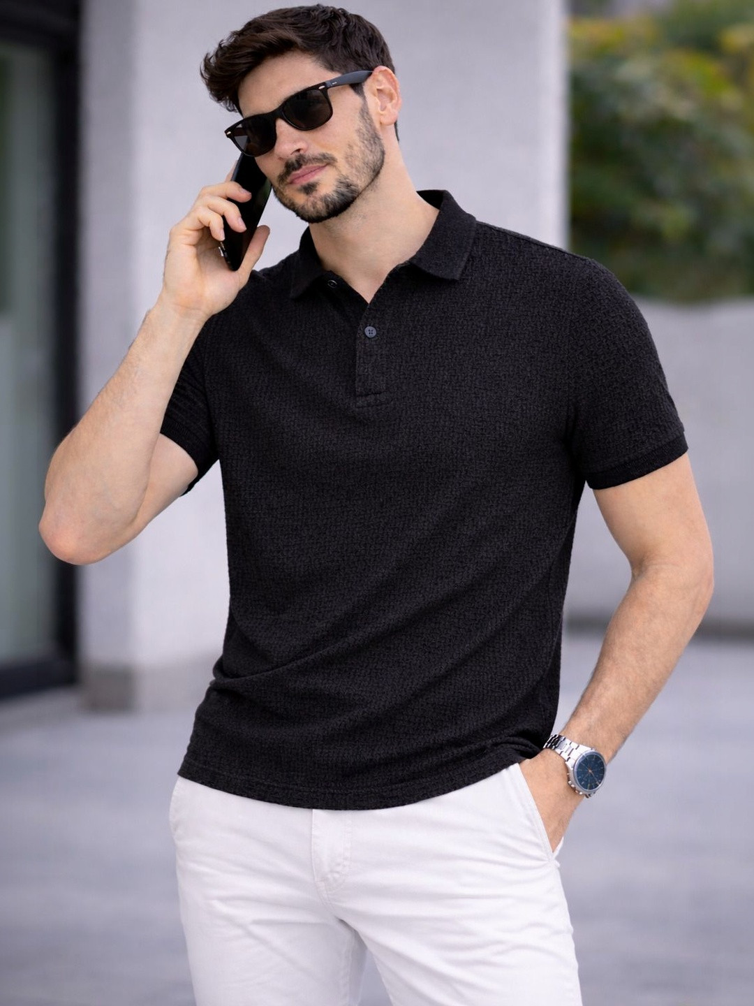 HERE&NOW Men Polo Collar T-shirt