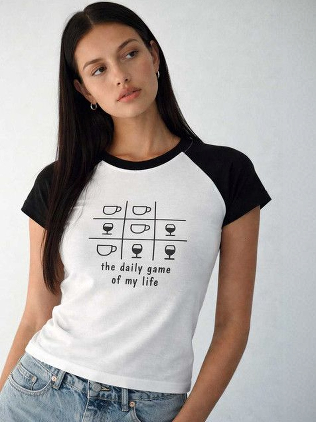 Surfbae Women Cropped Raglan Colourblocked Round Neck Short Sleeves Cotton Tshirts
