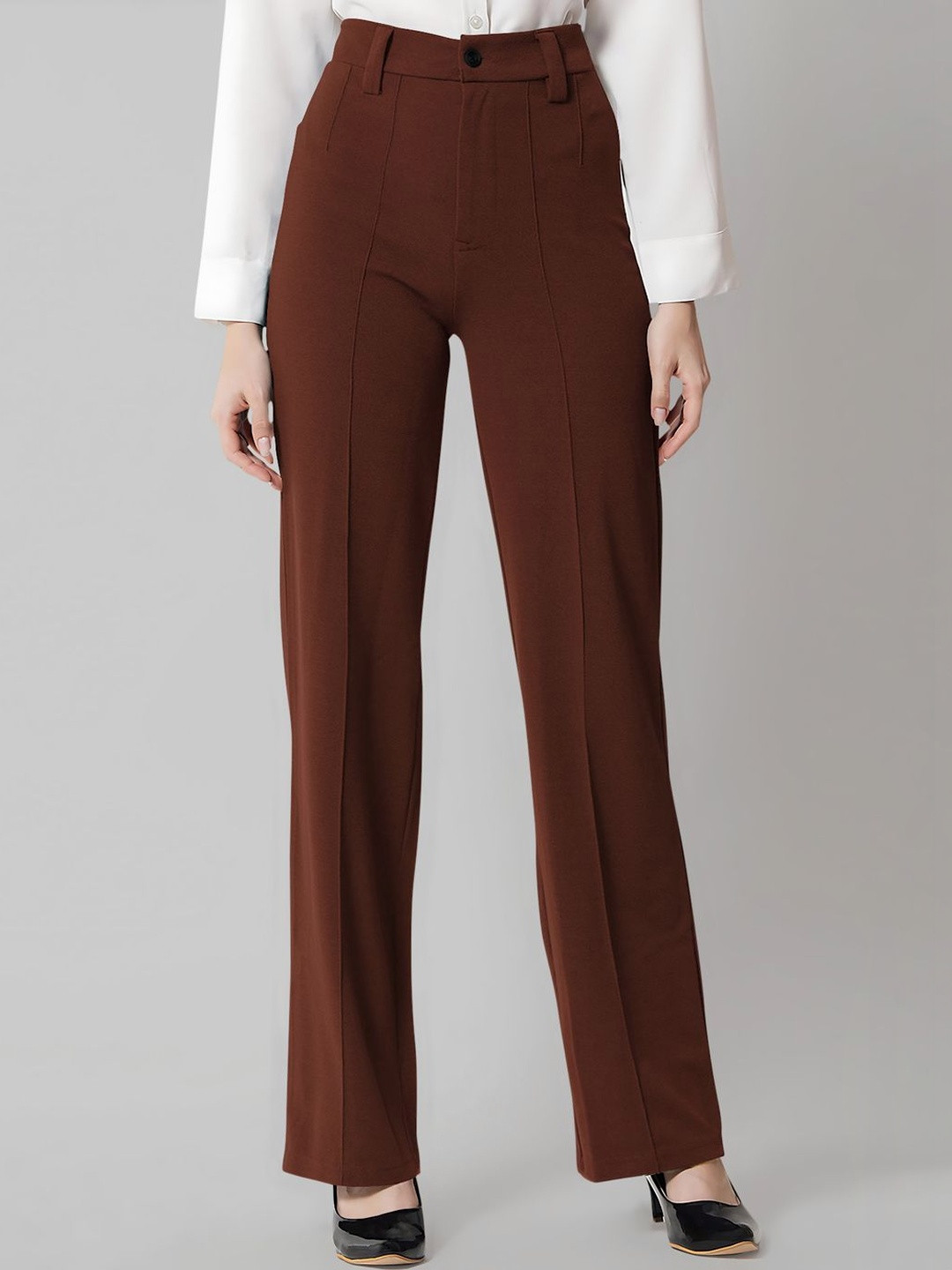 Navyankaa Women Straight Fit High-Rise Trousers