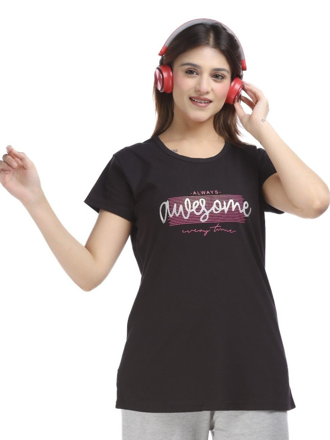 E-MAX Printed Round Neck Lounge Tshirts