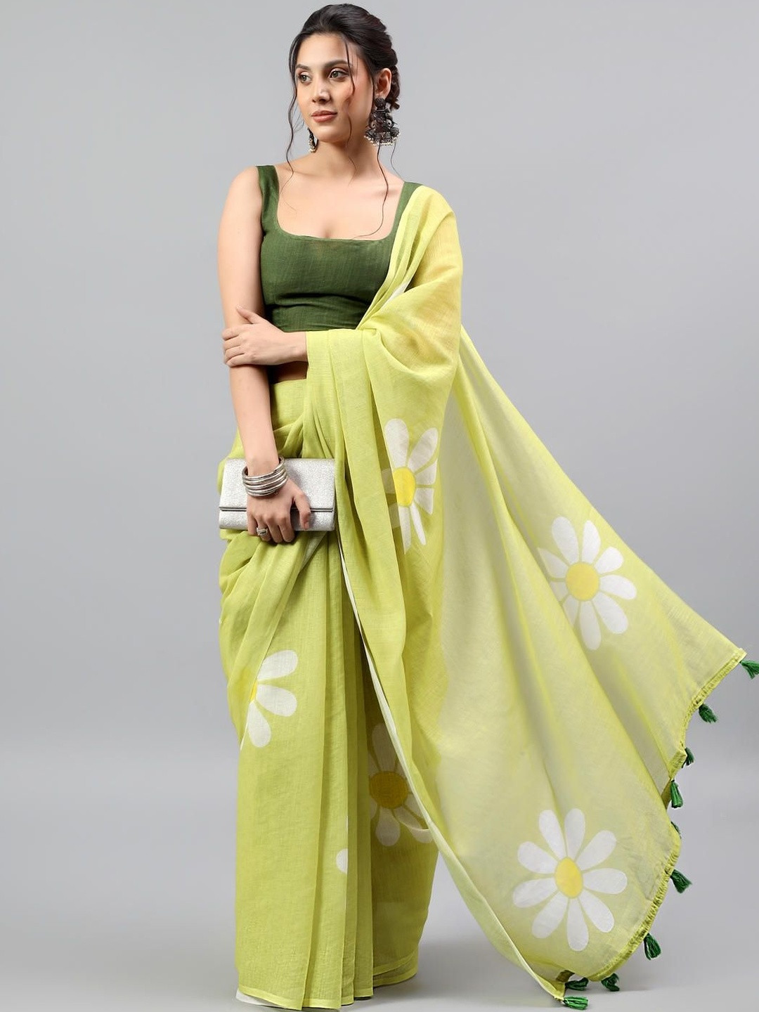 SAMANTHA Floral Linen Blend Tussar Saree