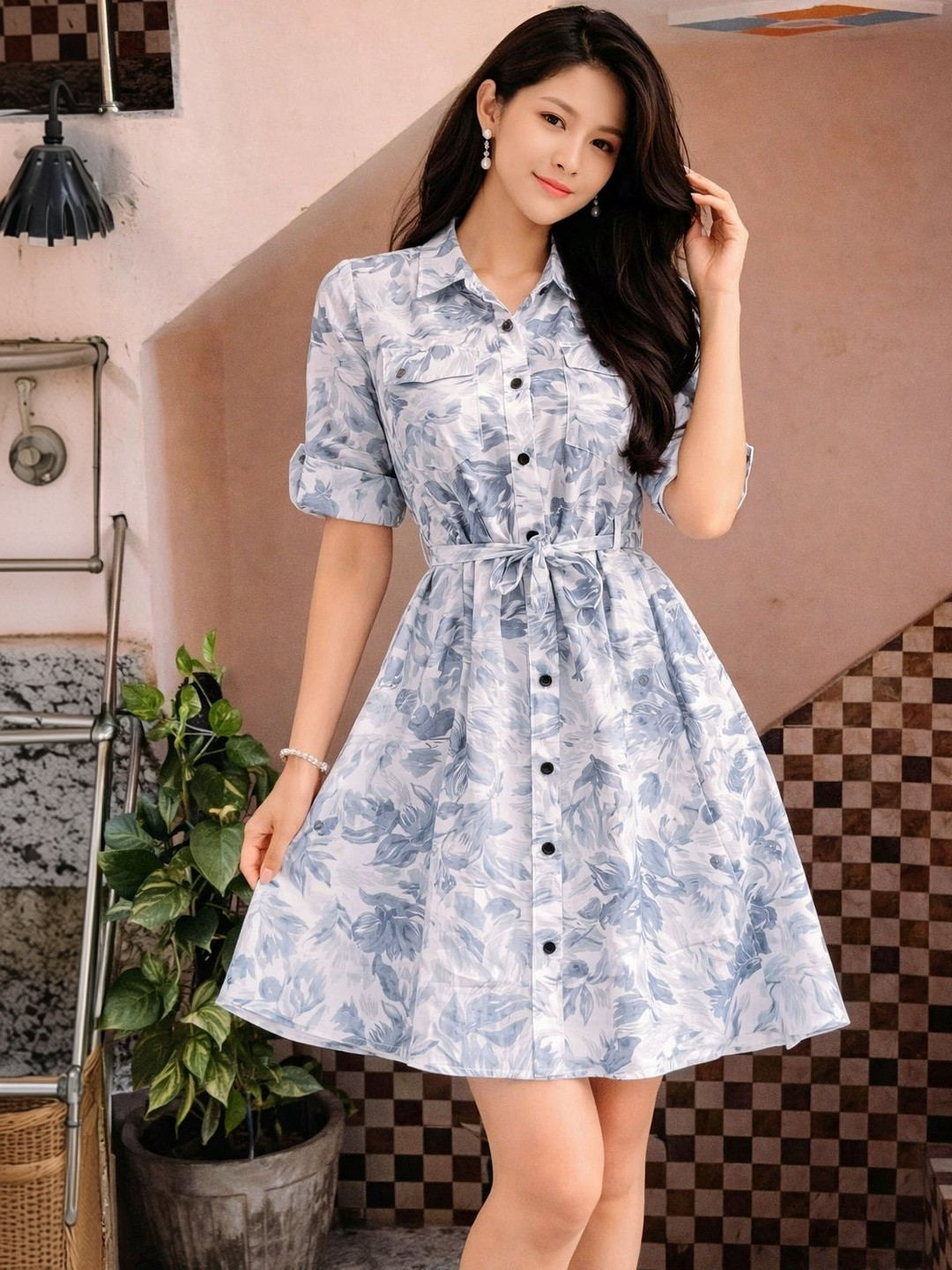 KASHIANXSTYLE Women Cotton Printed Fit & Flare Midi Dress