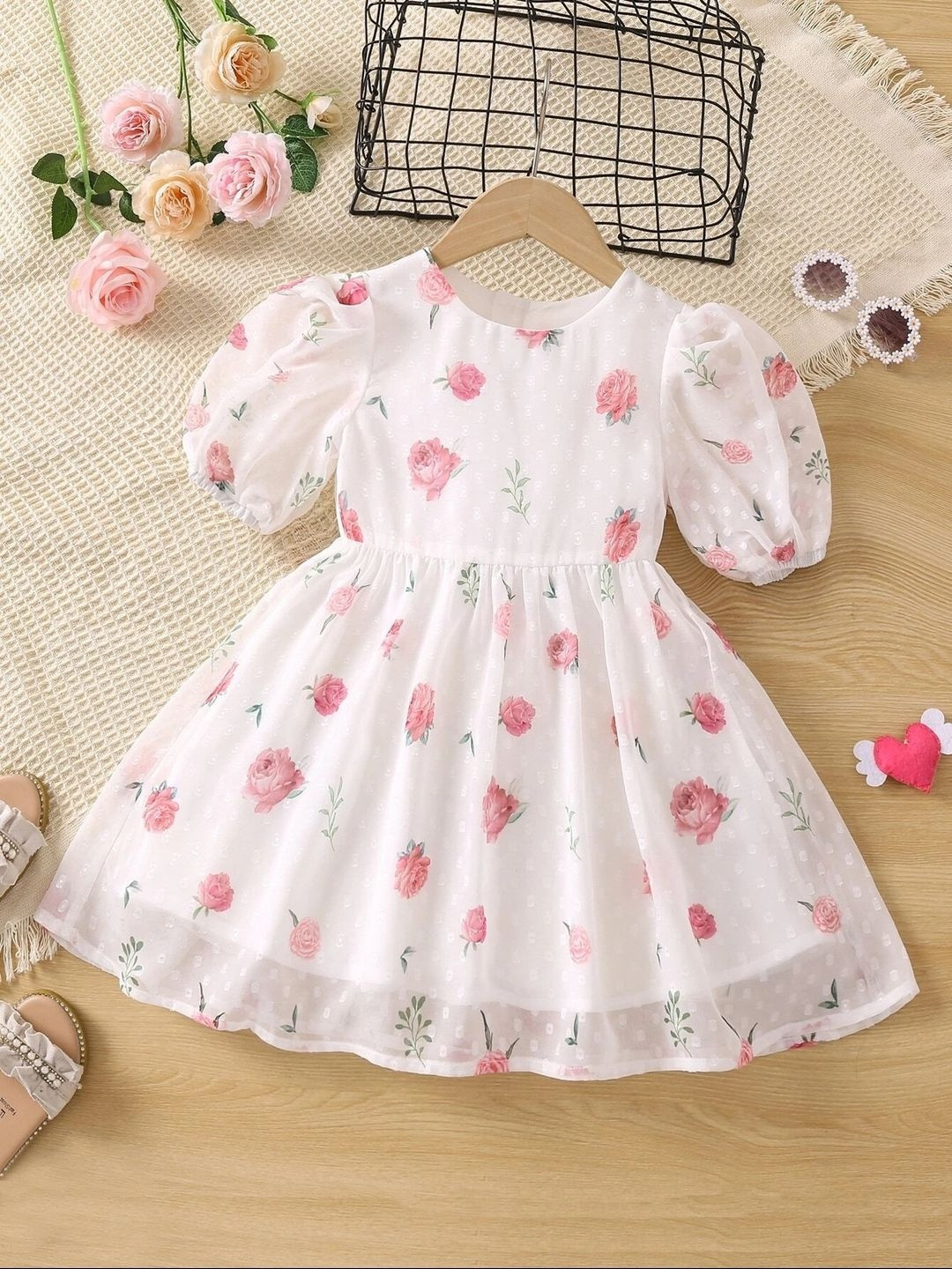 TIOR Floral Print Puff Sleeve Fit & Flare Dress