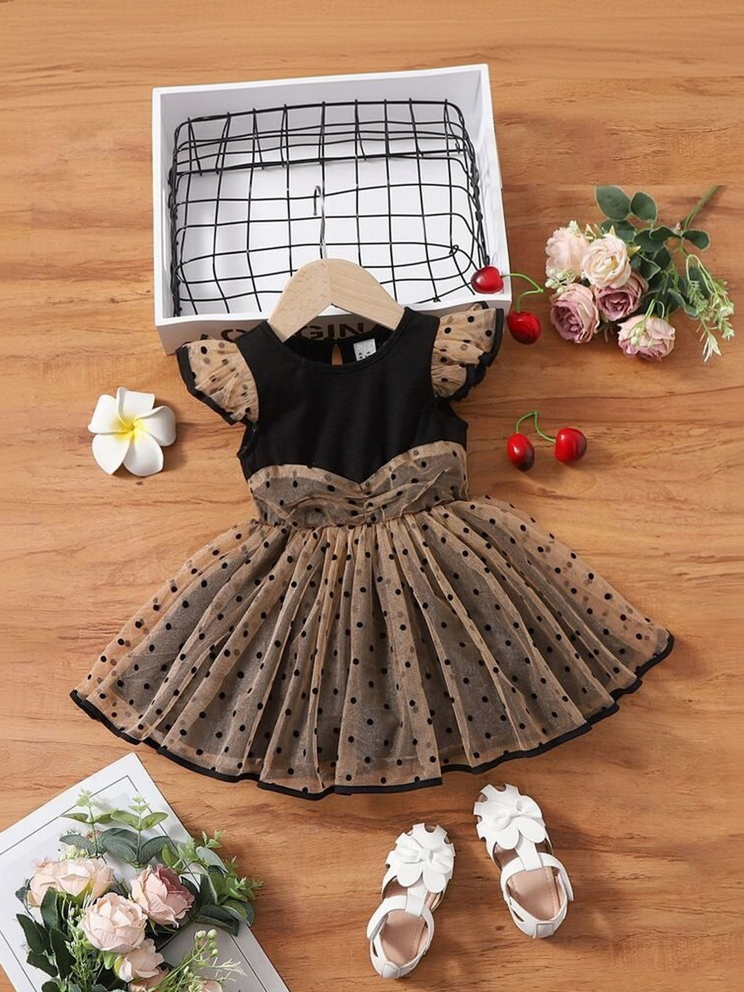 TIOR Print Flared Sleeve Net Fit & Flare Dress