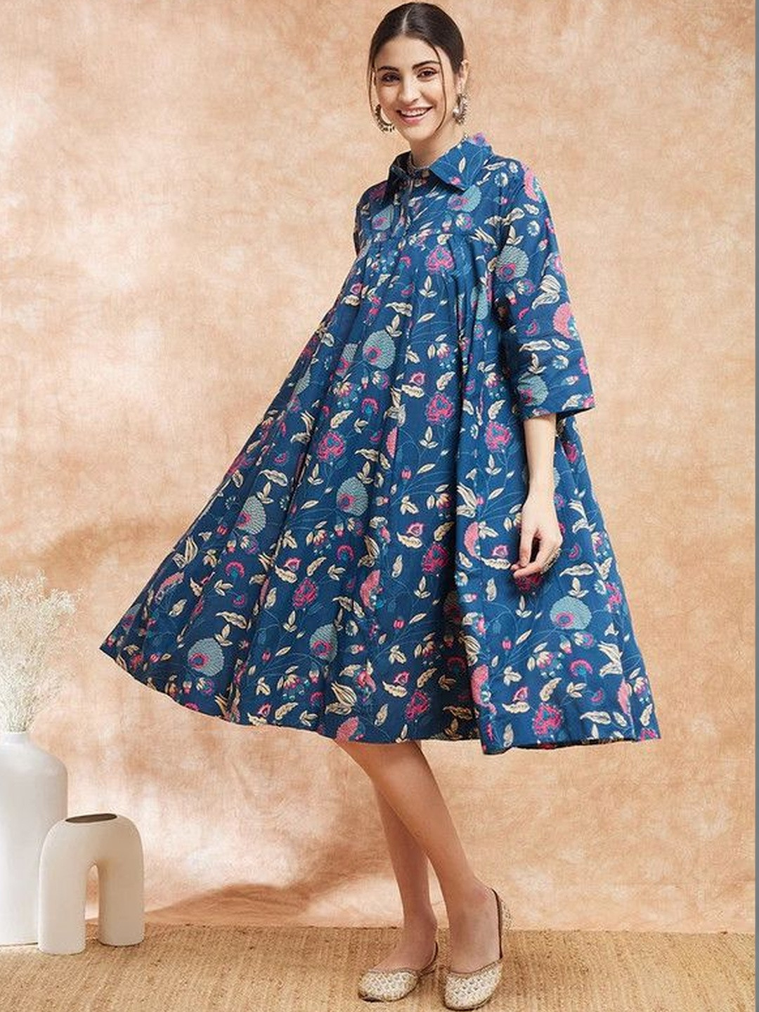 UGMAZ Floral Print Fit & Flare Midi Dress