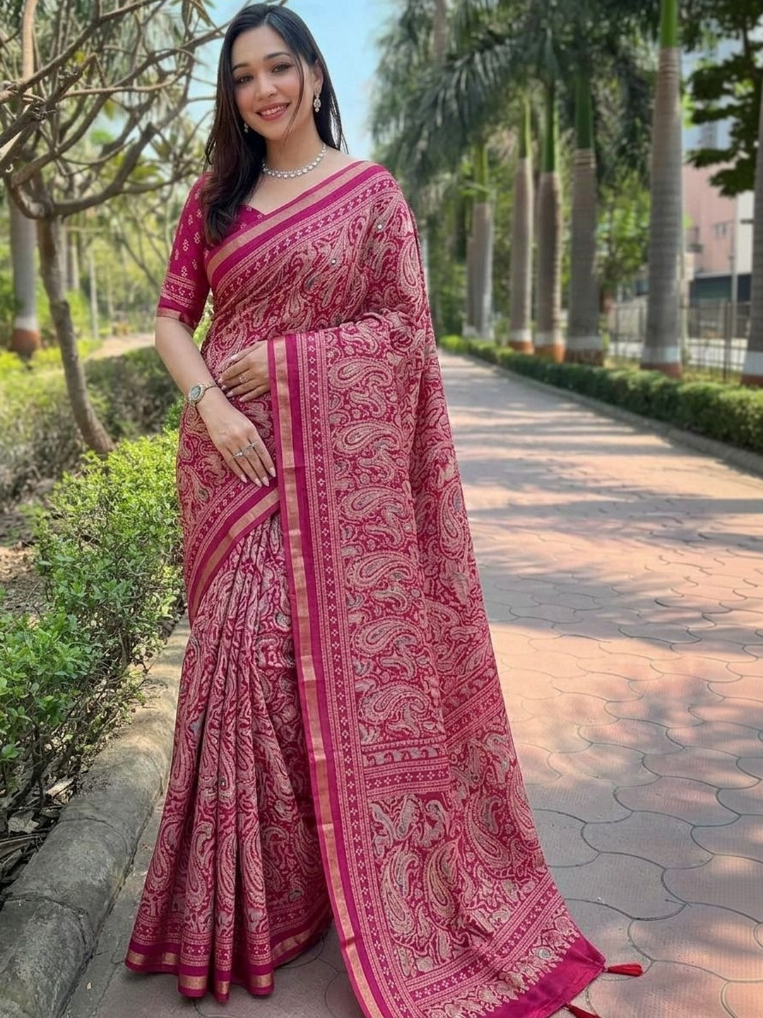 Kalista Ajrak Block Mirror Work Pure Georgette Saree