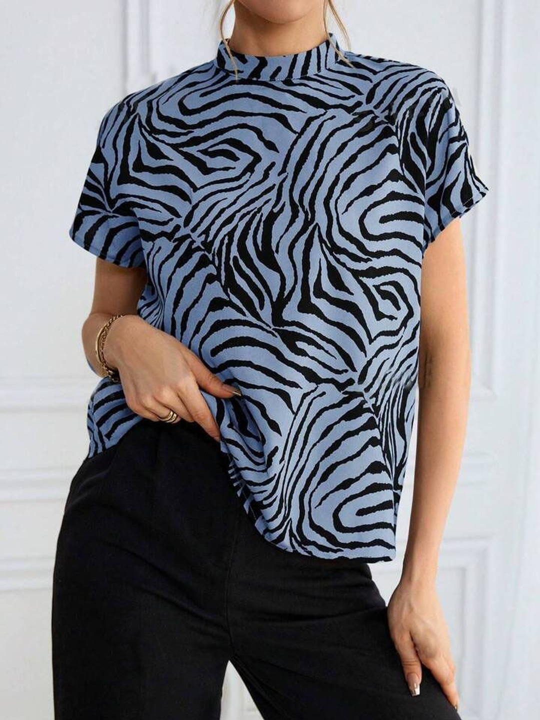 KASHIANXSTYLE Animal Print Cotton Blend Top