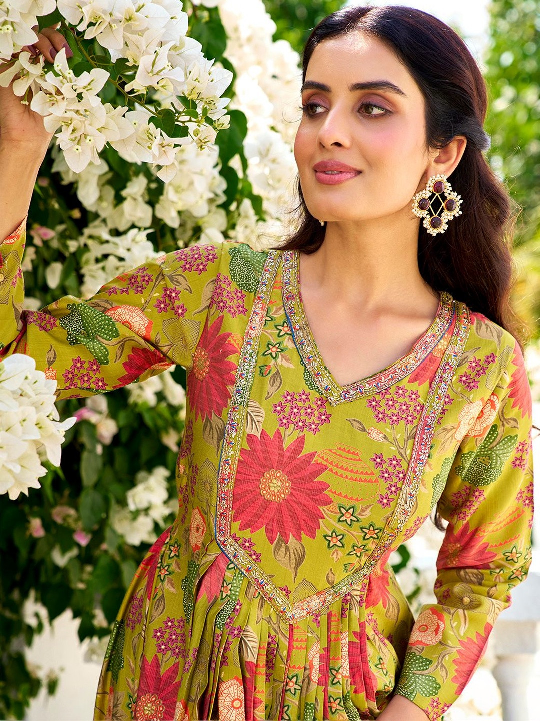 MADHURAM Printed V-Neck Gown Ethnic Dresses