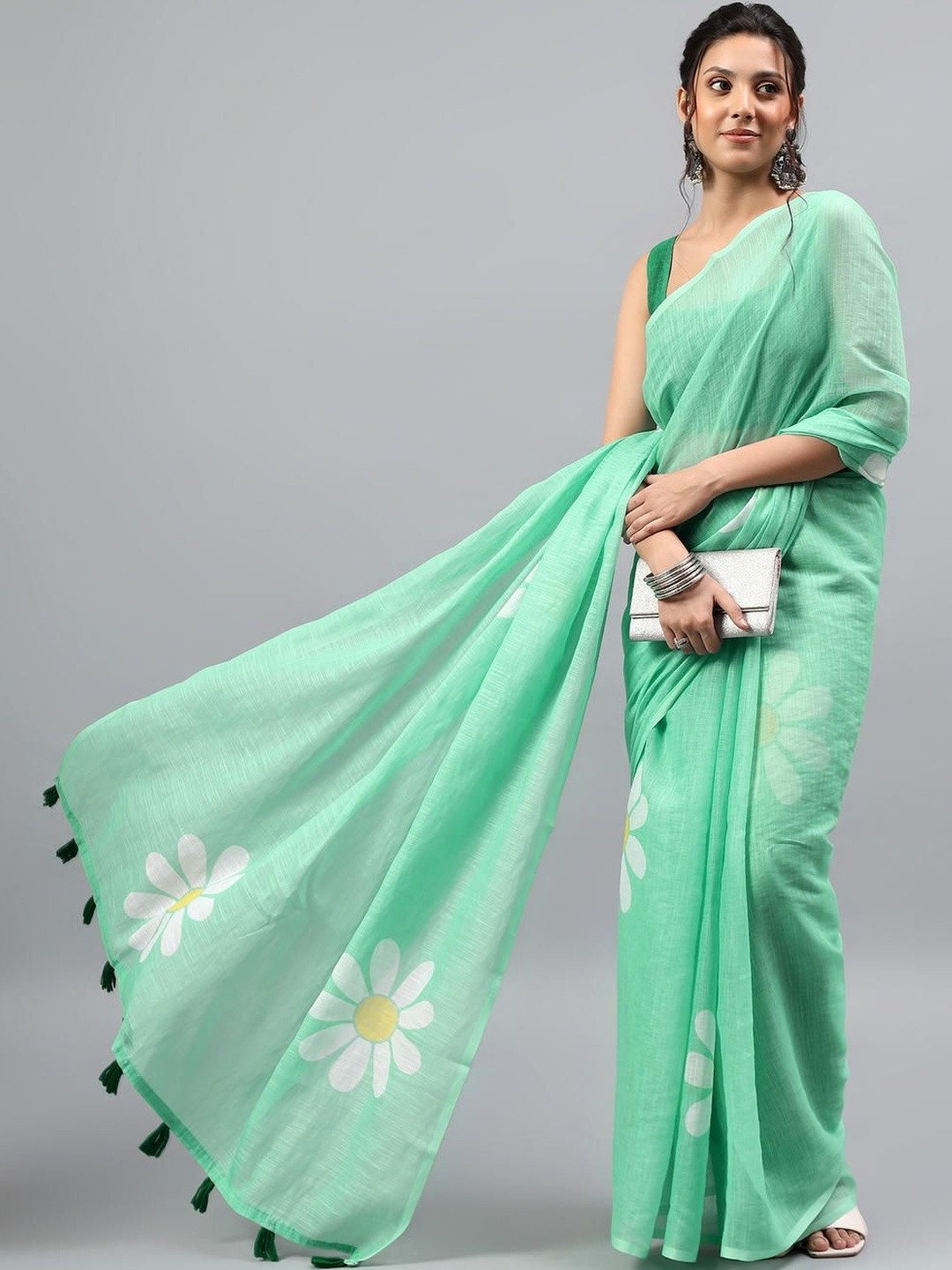 SAMANTHA Floral Linen Blend Tussar Saree