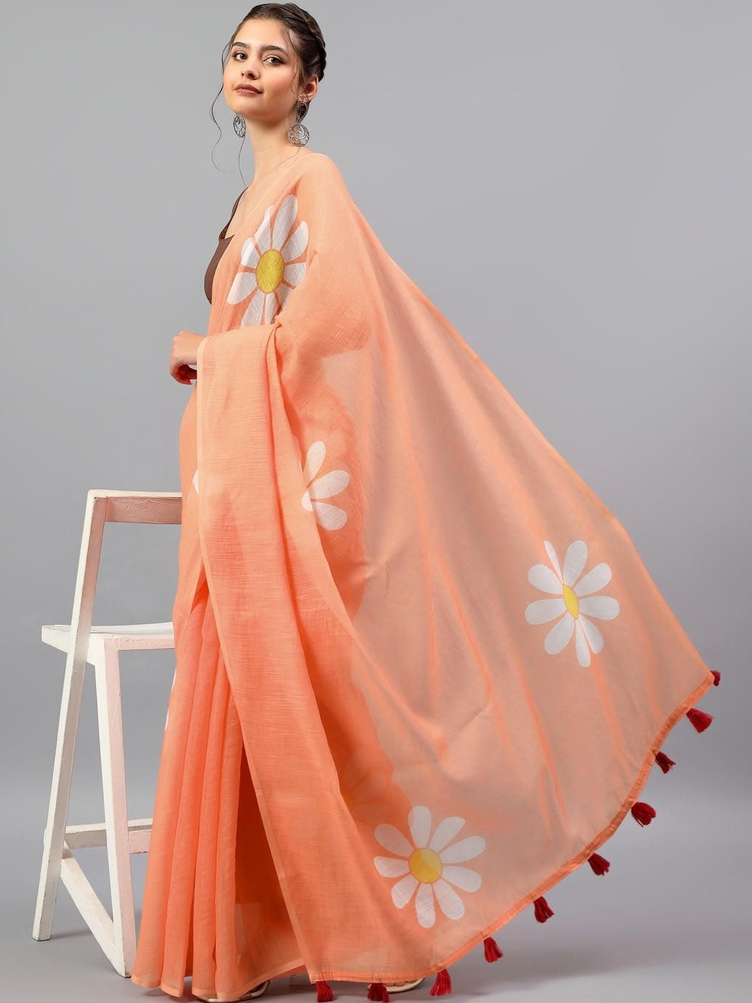 SAMANTHA Floral Linen Blend Tussar Saree
