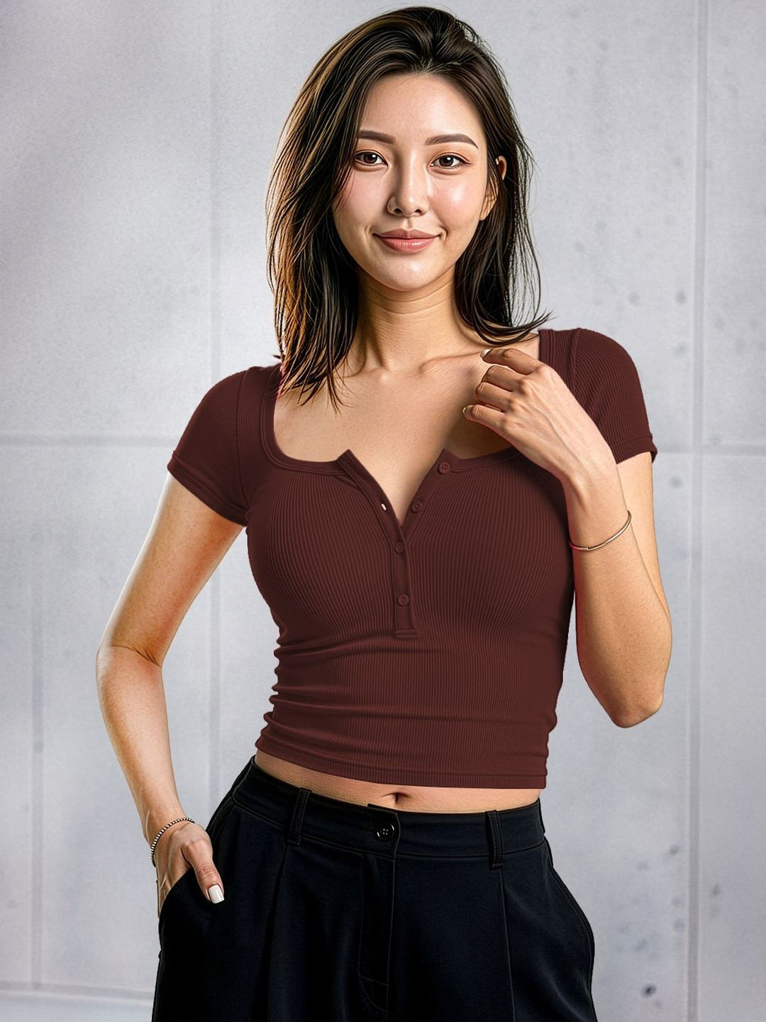 Maheshvi Ribbed Square Neck Crop Top