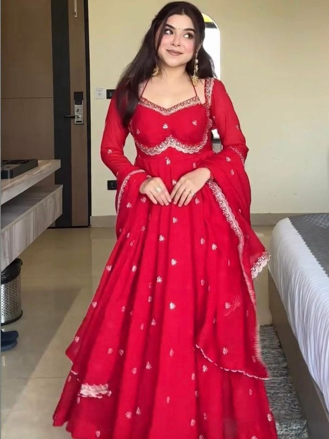KALINI Women Embroidered Regular Kurta with Trousers & With Dupatta