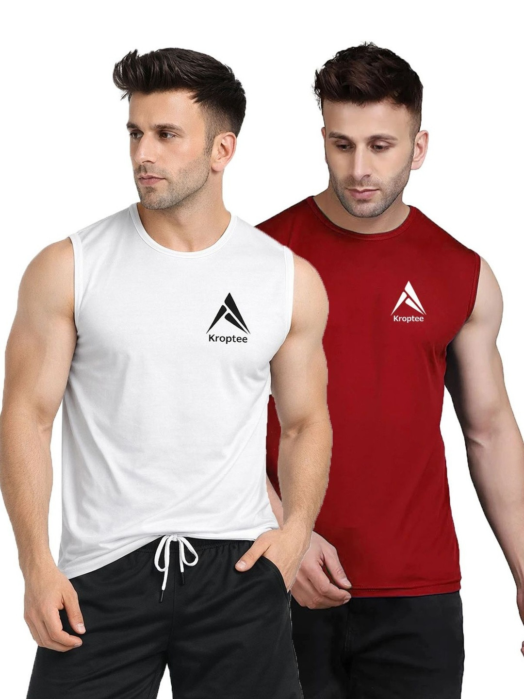 Kroptee Pack of 2 Cotton Blend Gym Vest